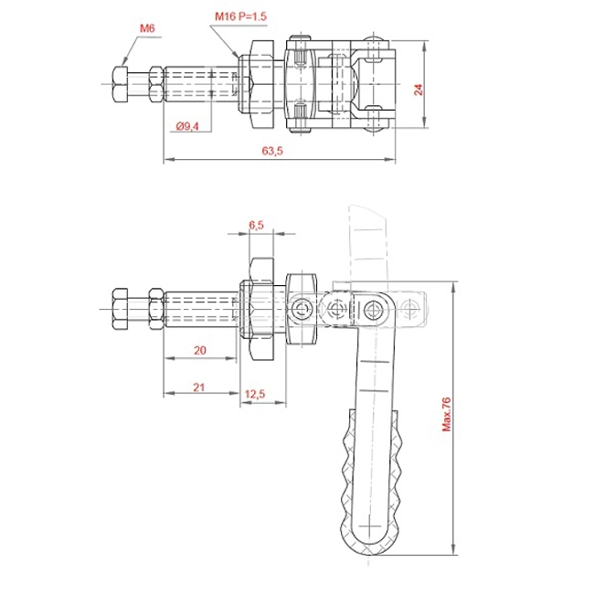 Vendita online Bloccaggio a spinta pistone 20 mm. 90 Kg.